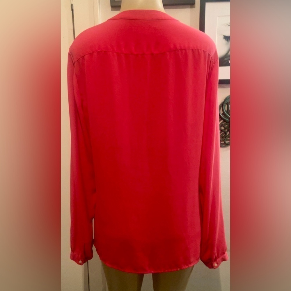 Banana Republic Henley Pleated Collar Pink Long Sleeve Blouse Large - Picture 3 of 9